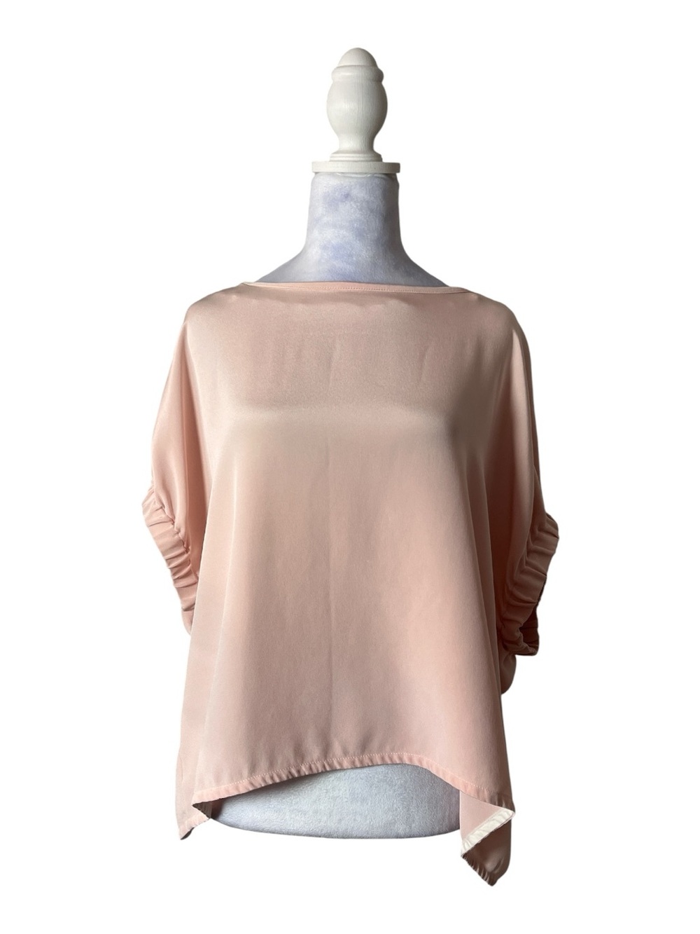 Tish Cox Women's Blush Boatneck Ruched Sleeve Blouse Sz S